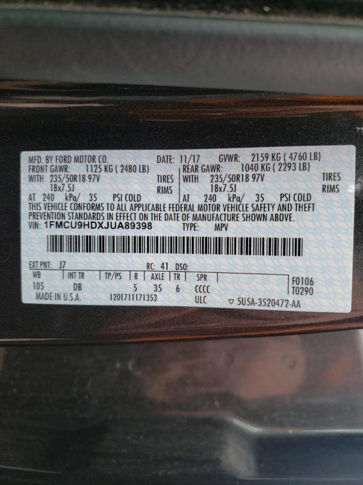 Photo 10 from auction – 2018 FORD ESCAPE SEL with VIN 1FMCU9HDXJUA89398