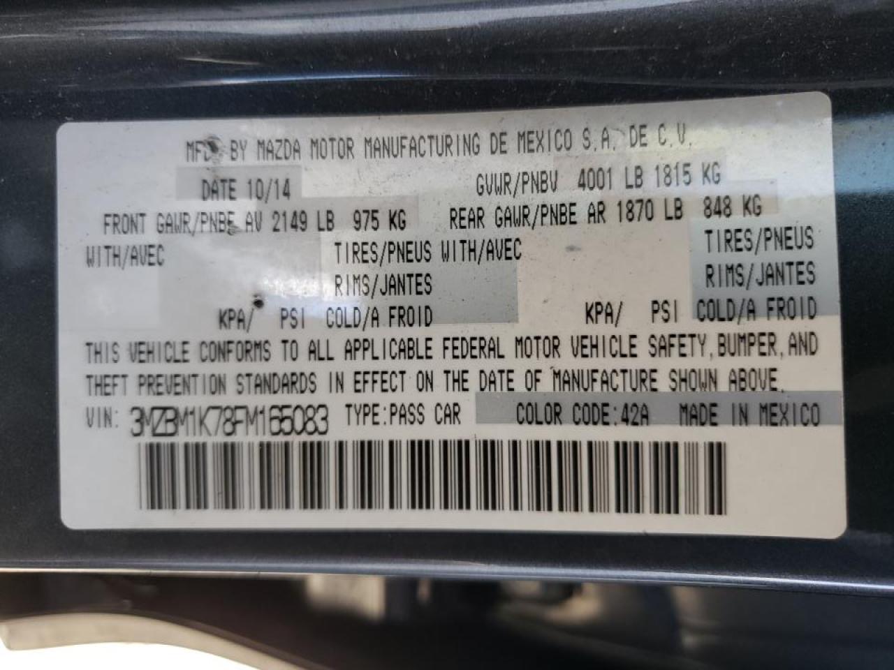 Photo 10 from auction – 2015 MAZDA 3 SPORT with VIN 3MZBM1K78FM165083
