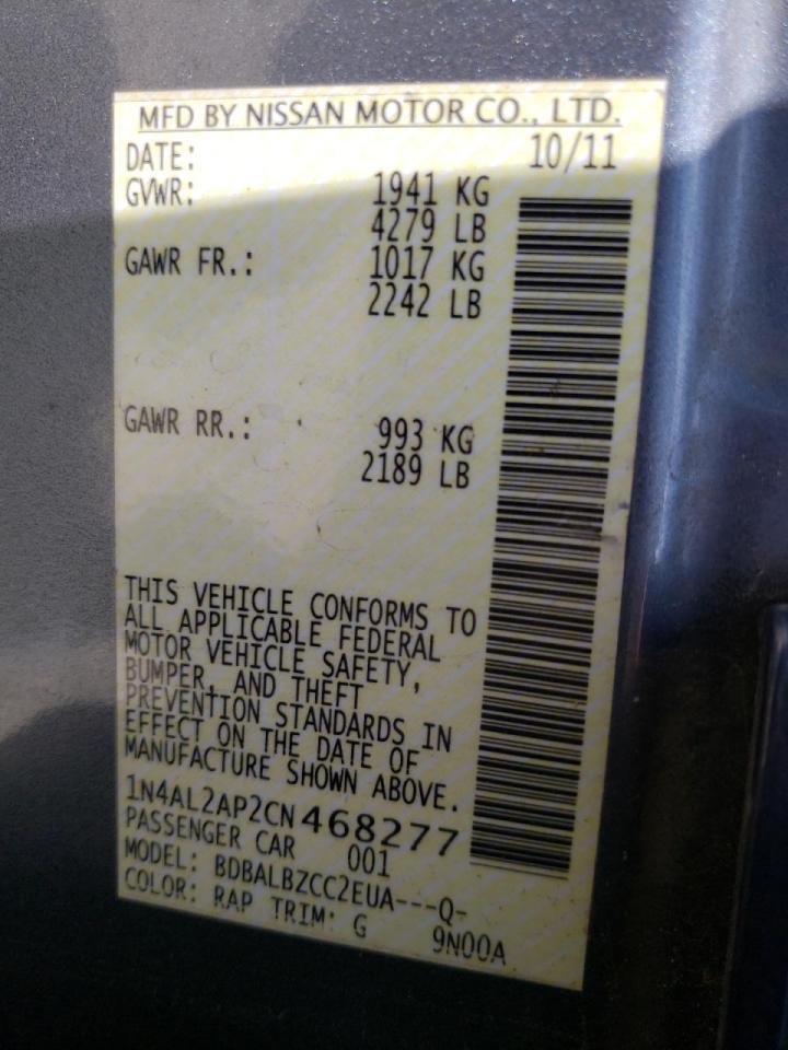 Photo 10 from auction – 2012 NISSAN ALTIMA with VIN 1N4AL2AP2CN468277