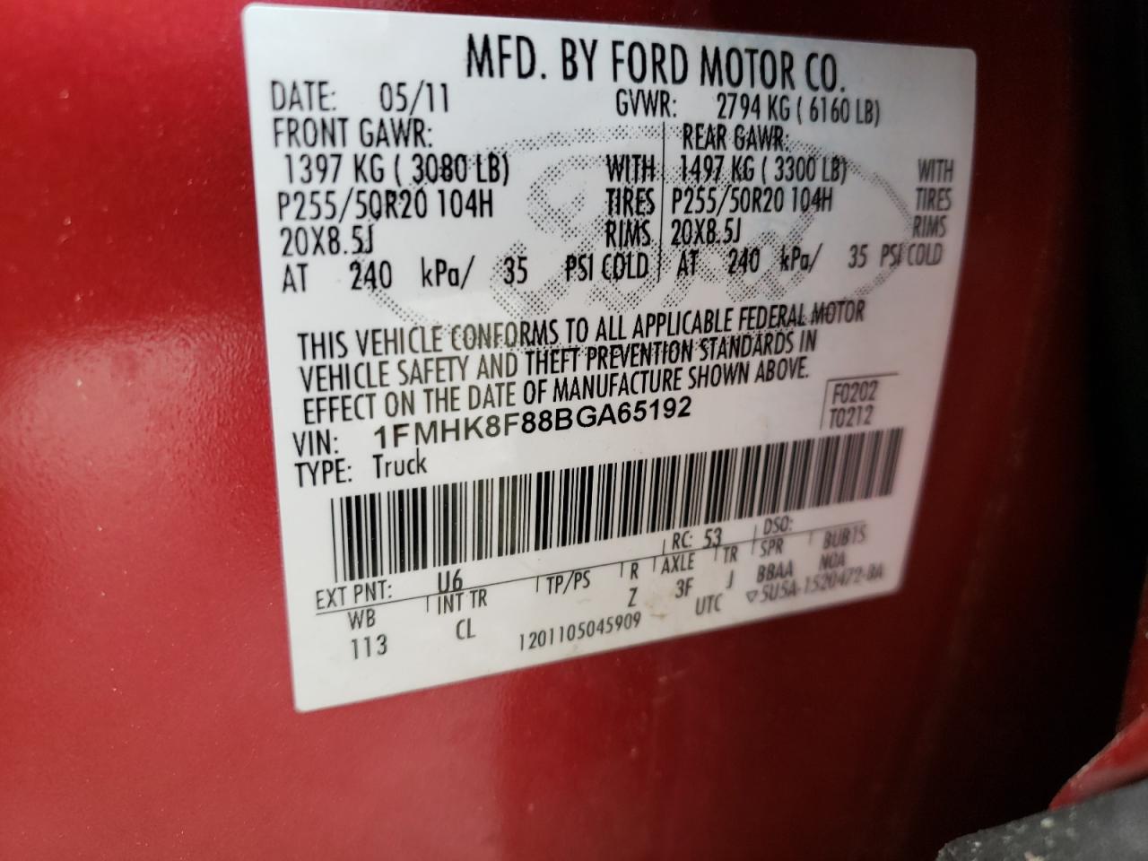 Photo 10 from auction – 2011 FORD EXPLORER L with VIN 1FMHK8F88BGA65192