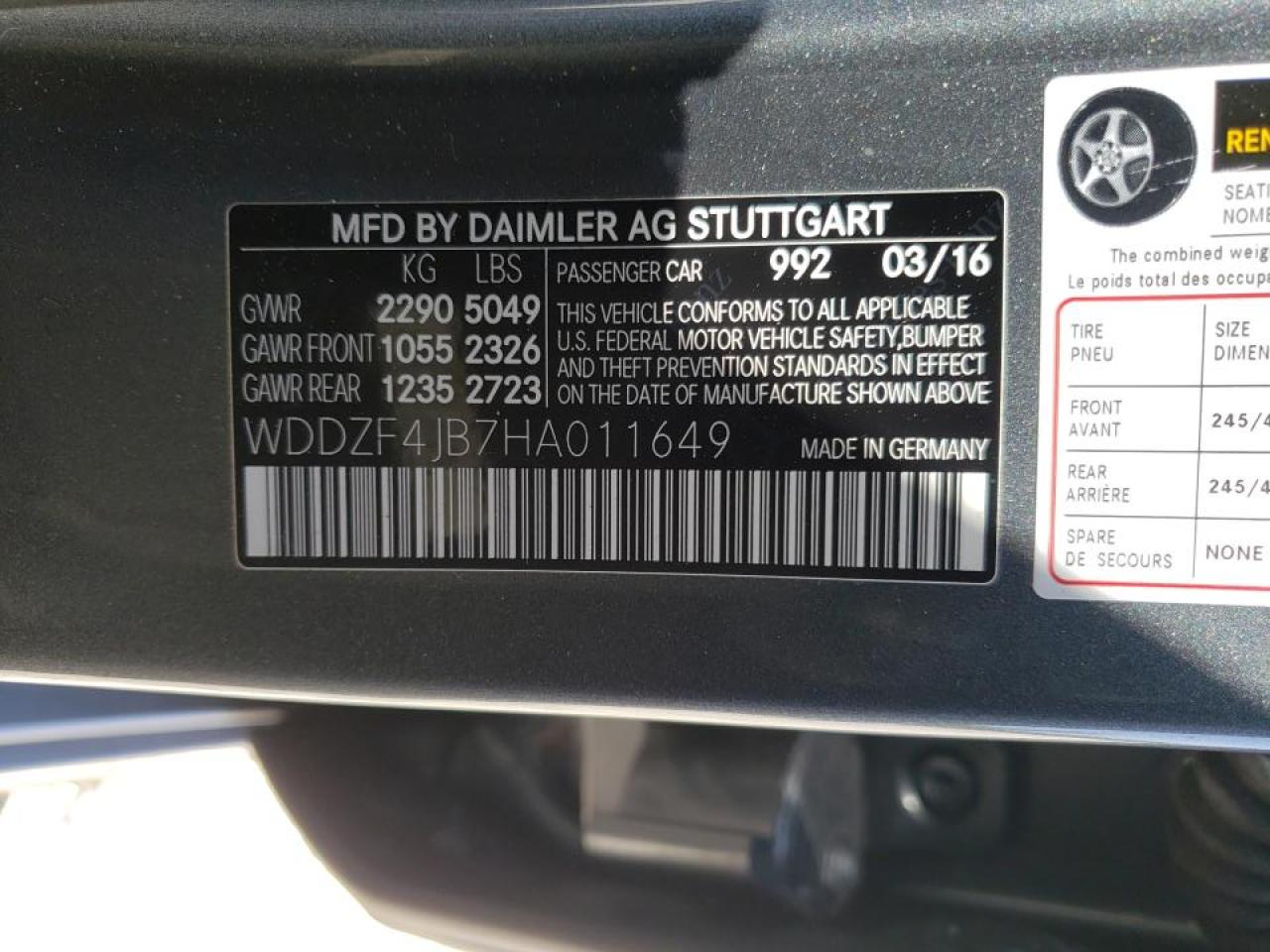 Photo 10 from auction – 2017 MERCEDES-BENZ E 300 with VIN WDDZF4JB7HA011649