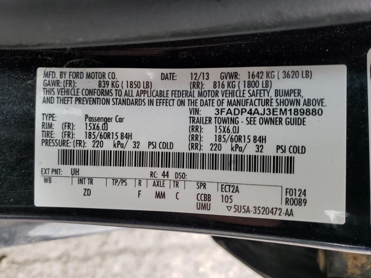Photo 10 from auction – 2014 FORD FIESTA S with VIN 3FADP4AJ3EM189880