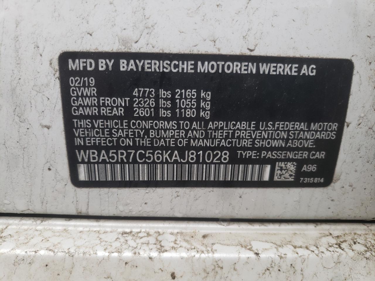 Photo 10 from auction – 2019 BMW 330XI with VIN WBA5R7C56KAJ81028