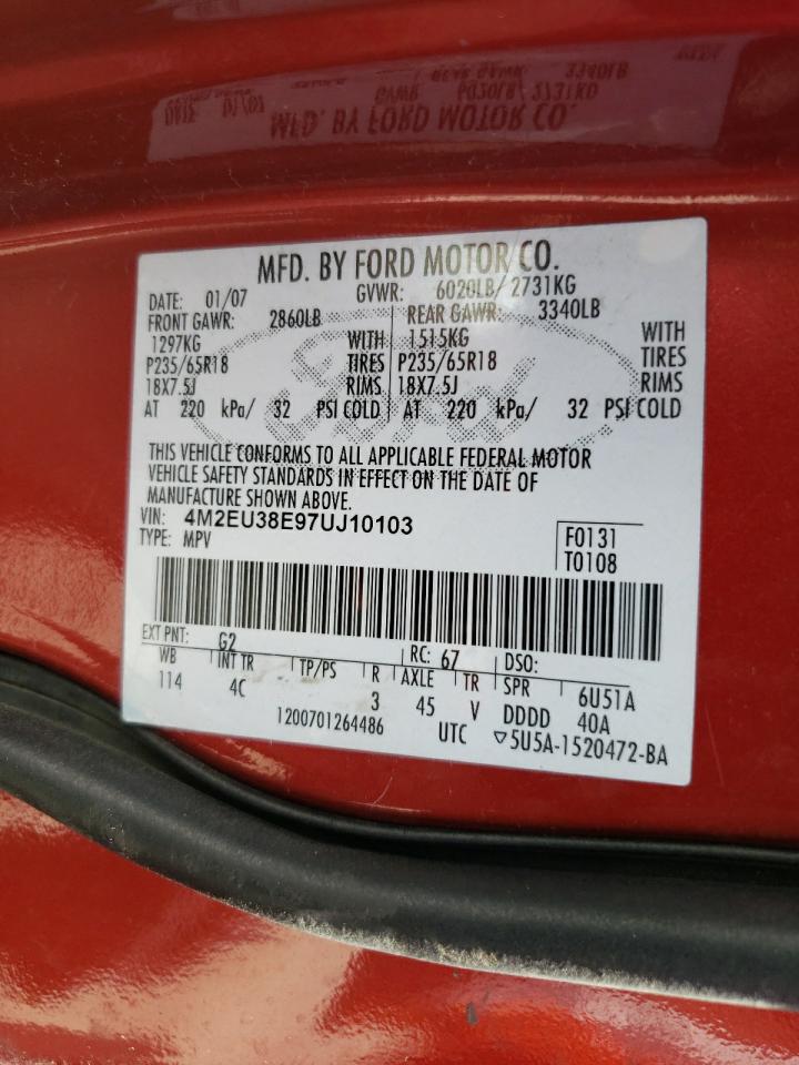 Photo 10 from auction – 2007 MERCURY MOUNTAINEE with VIN 4M2EU38E97UJ10103
