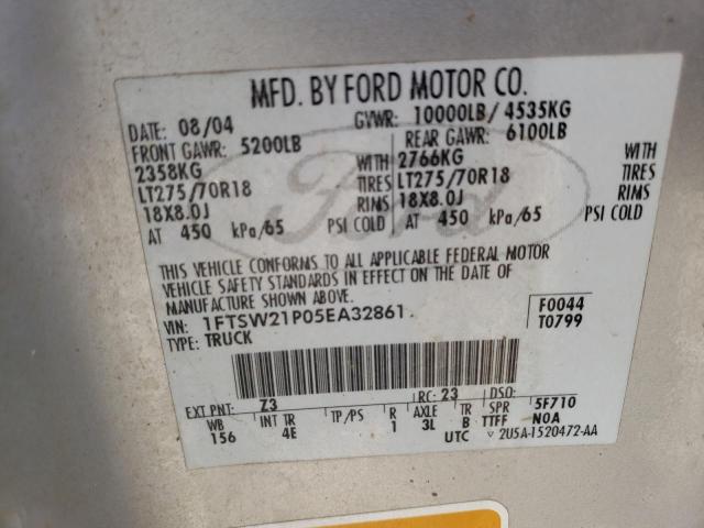 Photo 10 from auction – 2005 FORD F250 SUPER with VIN 1FTSW21P05EA32861