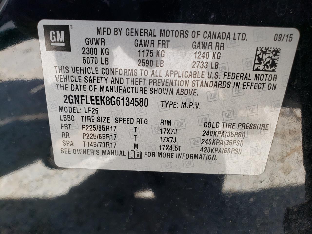 Photo 10 from auction – 2016 CHEVROLET EQUINOX LS with VIN 2GNFLEEK8G6134580