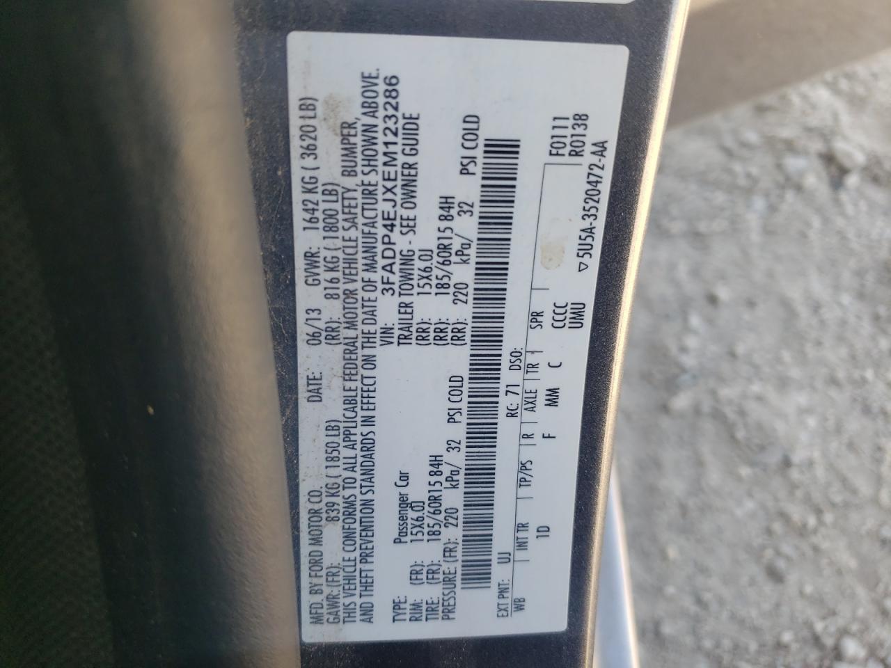 Photo 10 from auction – 2014 FORD FIESTA SE with VIN 3FADP4EJXEM123286