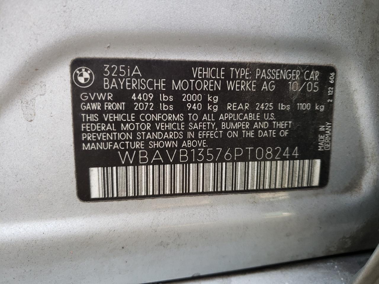 Photo 10 from auction – 2006 BMW 325 I with VIN WBAVB13576PT08244