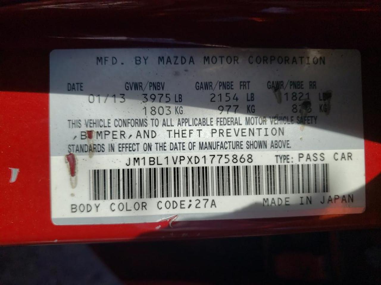 Photo 10 from auction – 2013 MAZDA 3 I with VIN JM1BL1VPXD1775868