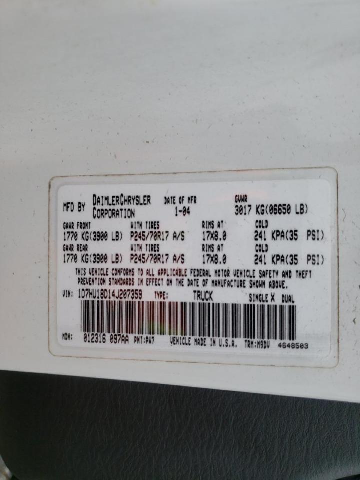 Photo 10 from auction – 2004 DODGE RAM 1500 S with VIN 1D7HU18D14J207359