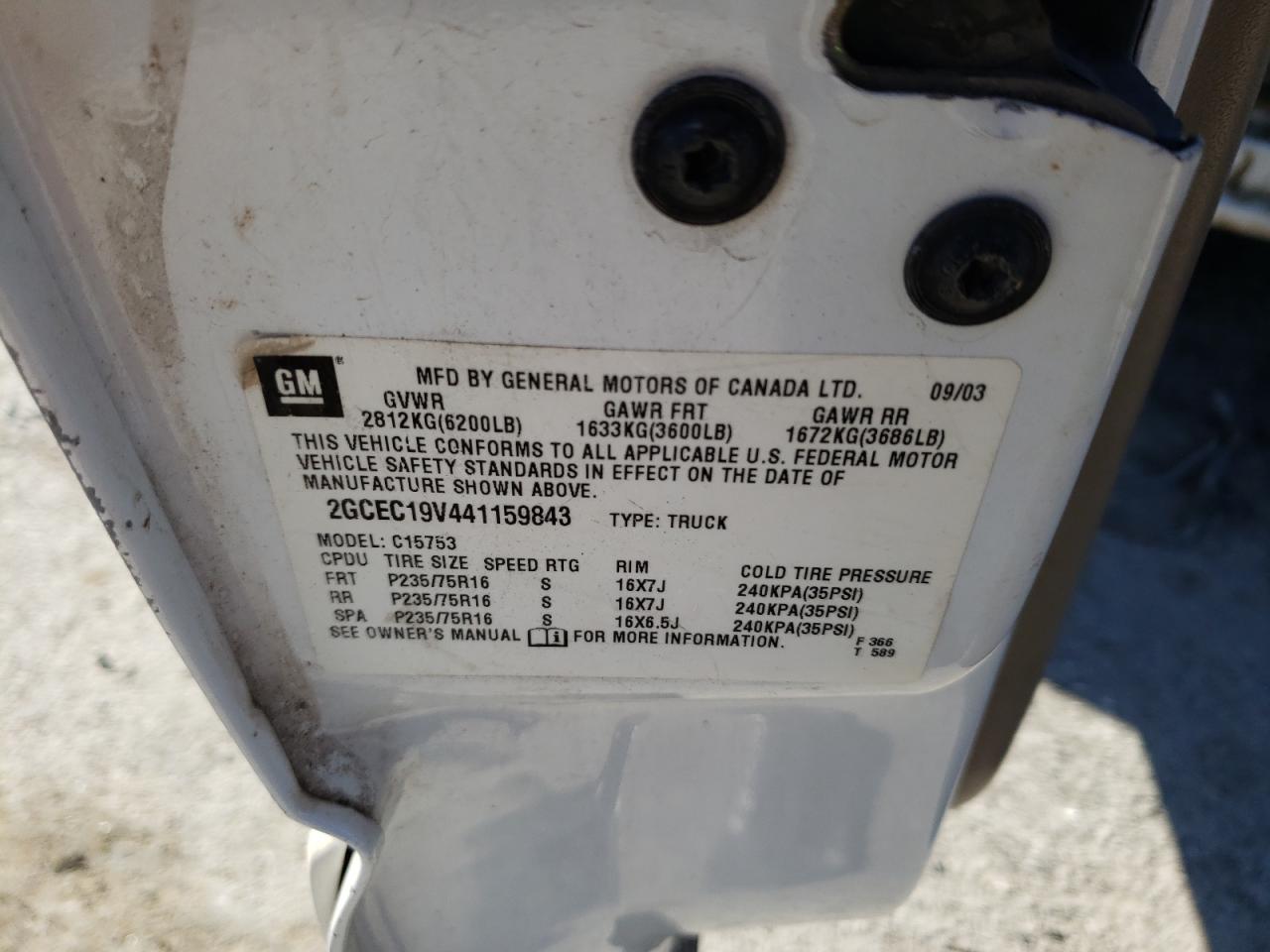 Photo 10 from auction – 2004 CHEVROLET SILVERADO with VIN 2GCEC19V441159843