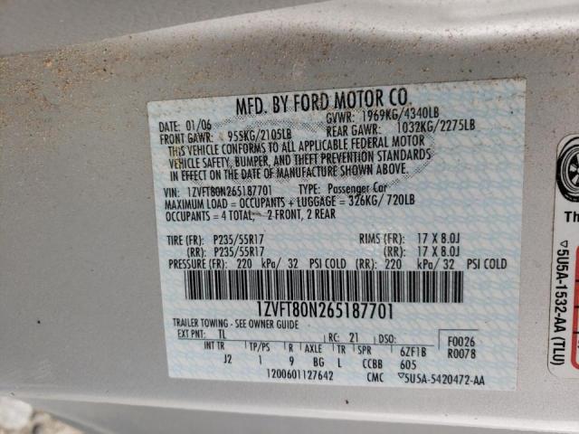 Photo 10 from auction – 2006 FORD MUSTANG with VIN 1ZVFT80N265187701