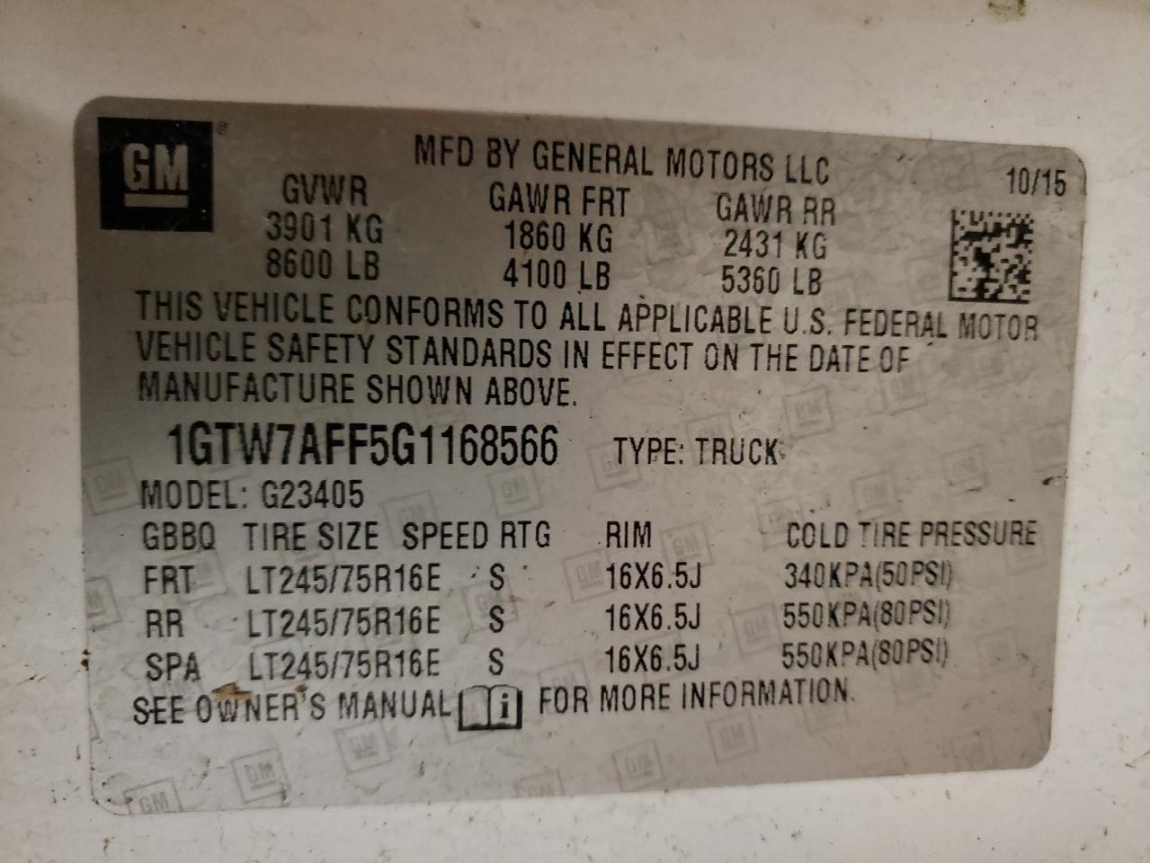 Photo 10 from auction – 2016 GMC SAVANA G25 with VIN 1GTW7AFF5G1168566