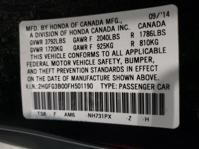 Photo 10 from auction – 2015 HONDA CIVIC EXL with VIN 2HGFG3B00FH501190