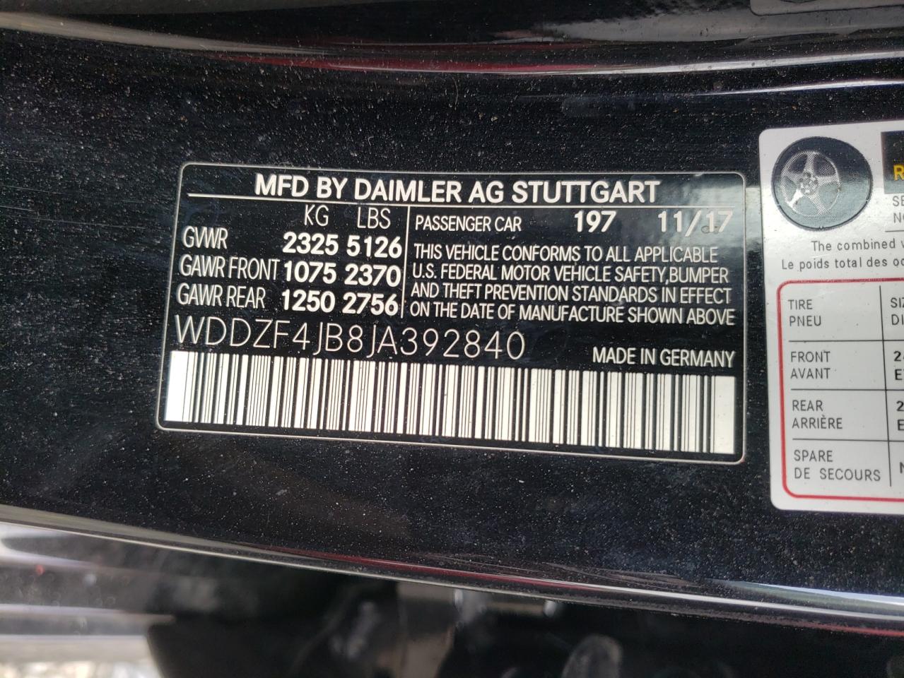 Photo 10 from auction – 2018 MERCEDES-BENZ E 300 with VIN WDDZF4JB8JA392840