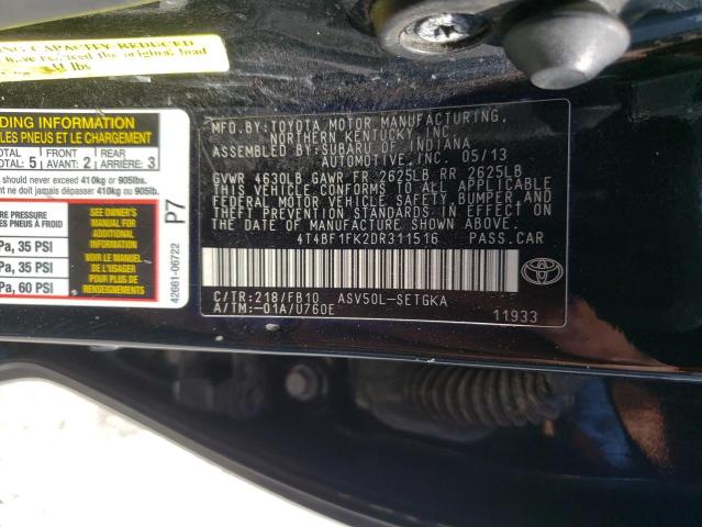 Photo 10 from auction – 2013 TOYOTA CAMRY L with VIN 4T4BF1FK2DR311516