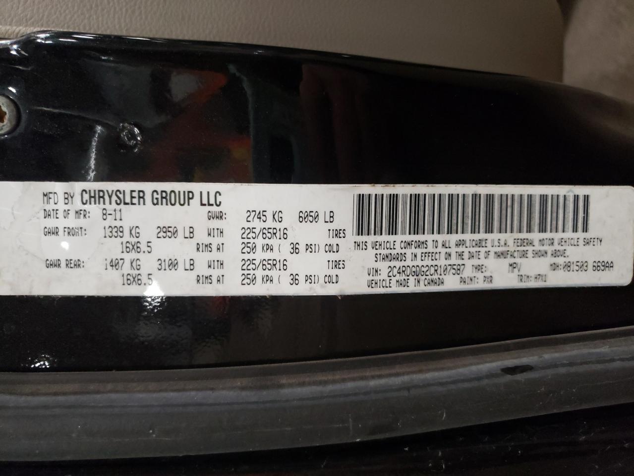 Photo 10 from auction – 2012 DODGE GRAND CARA with VIN 2C4RDGDG2CR107587