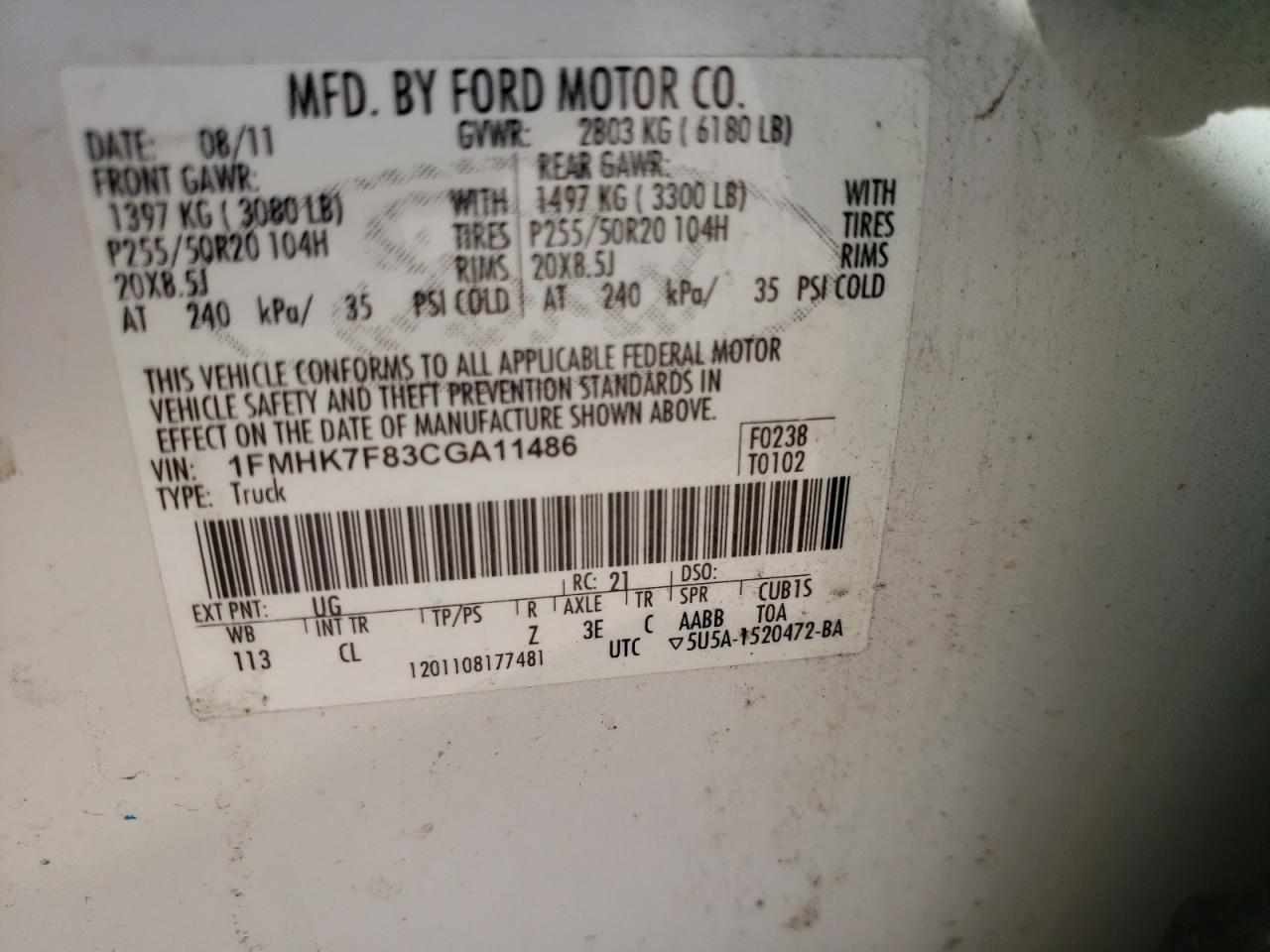 Photo 10 from auction – 2012 FORD EXPLORER L with VIN 1FMHK7F83CGA11486