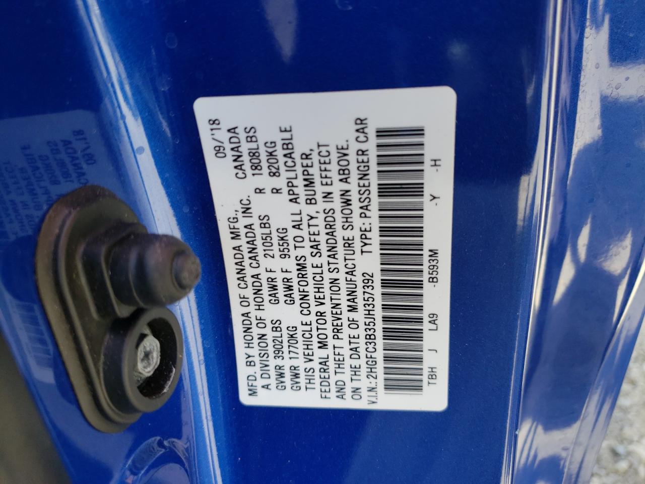Photo 10 from auction – 2018 HONDA CIVIC EX with VIN 2HGFC3B35JH357392
