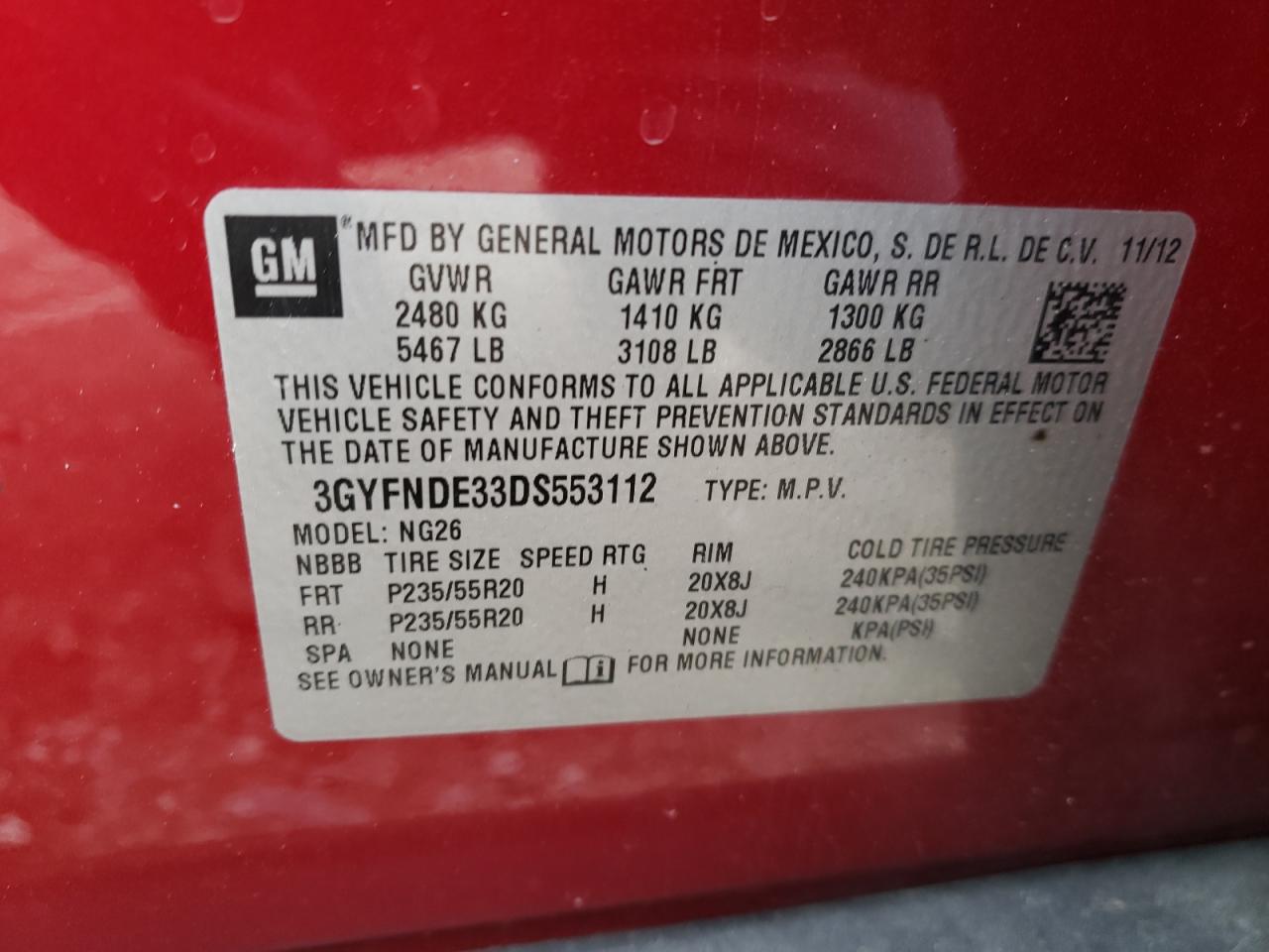 Photo 10 from auction – 2013 CADILLAC SRX PERFOR with VIN 3GYFNDE33DS553112