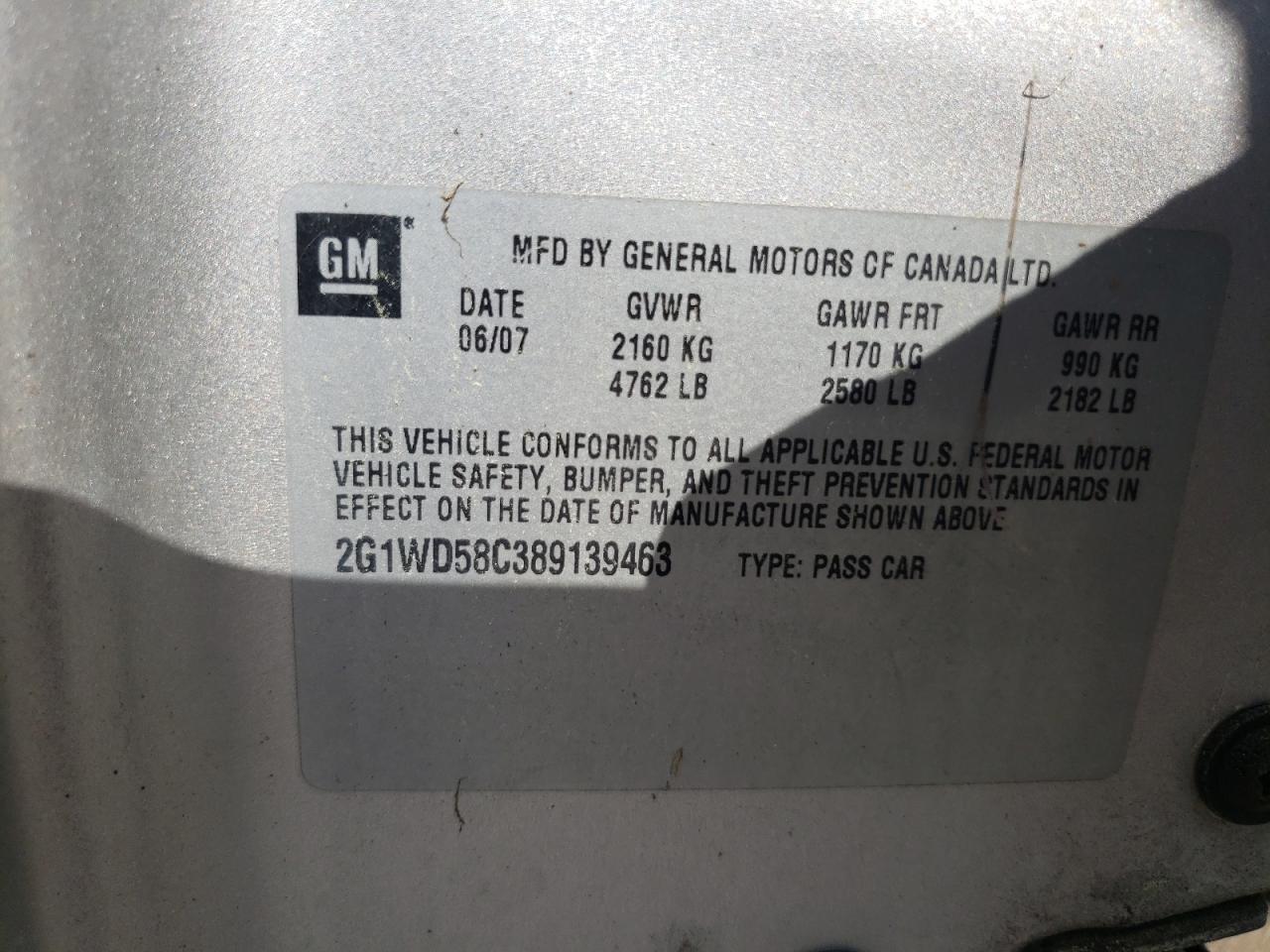 Photo 10 from auction – 2008 CHEVROLET IMPALA with VIN 2G1WD58C389139463