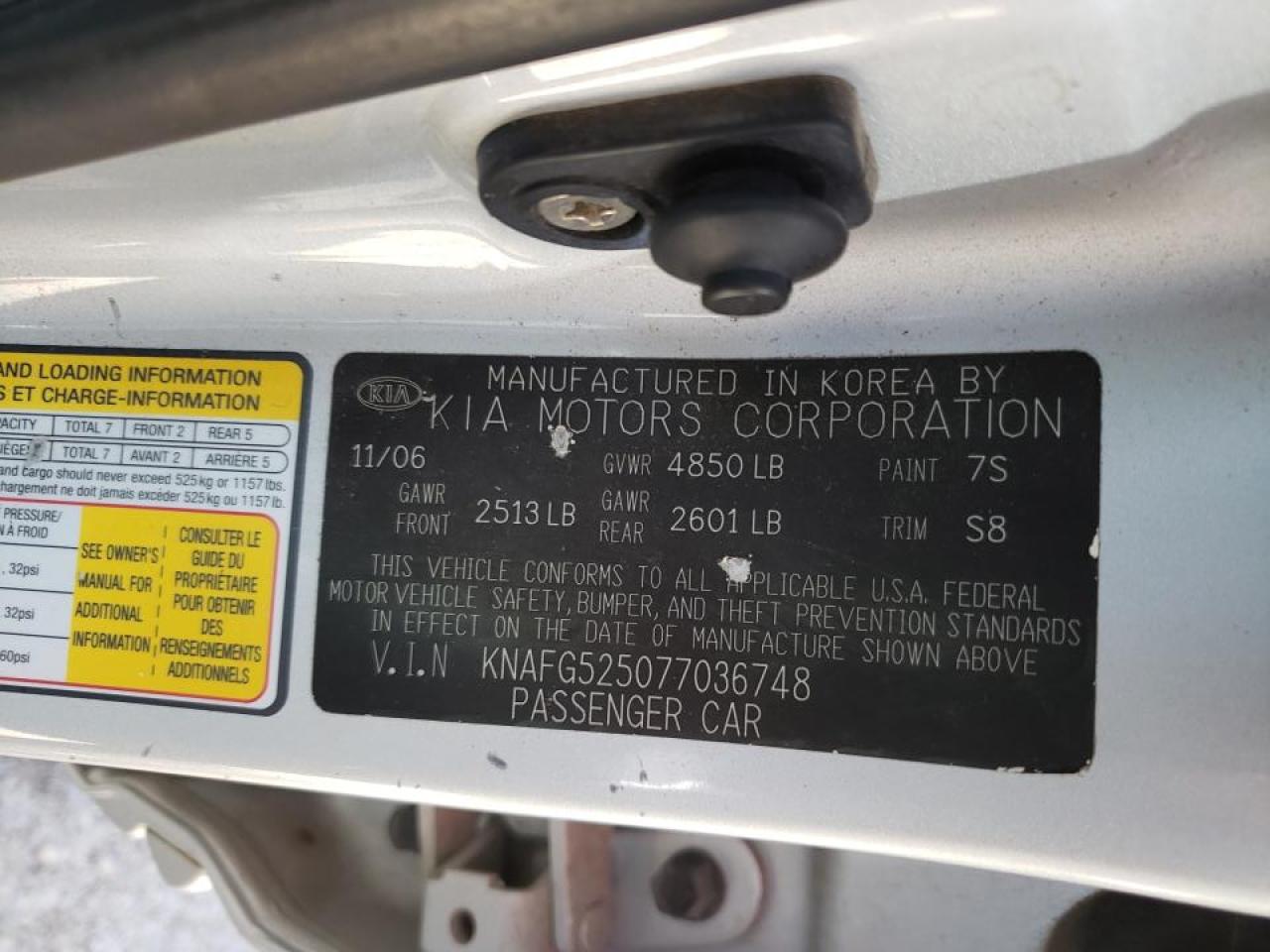 Photo 10 from auction – 2007 KIA RONDO BASE with VIN KNAFG525077036748