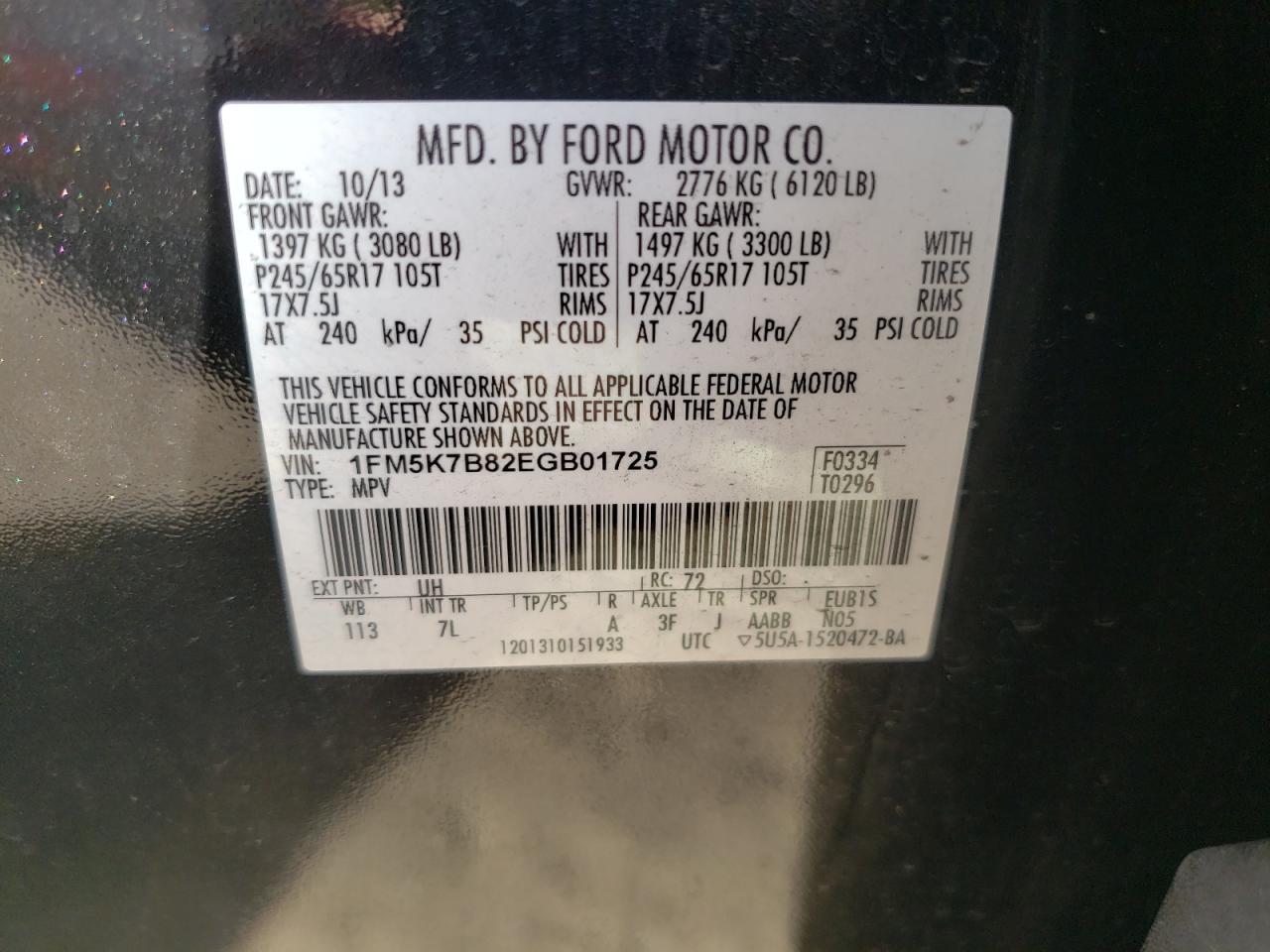 Photo 10 from auction – 2014 FORD EXPLORER with VIN 1FM5K7B82EGB01725