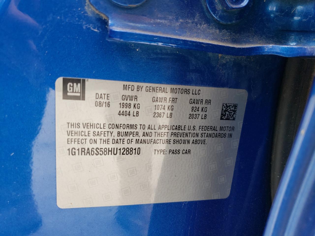 Photo 10 from auction – 2017 CHEVROLET VOLT LT with VIN 1G1RA6S58HU128810