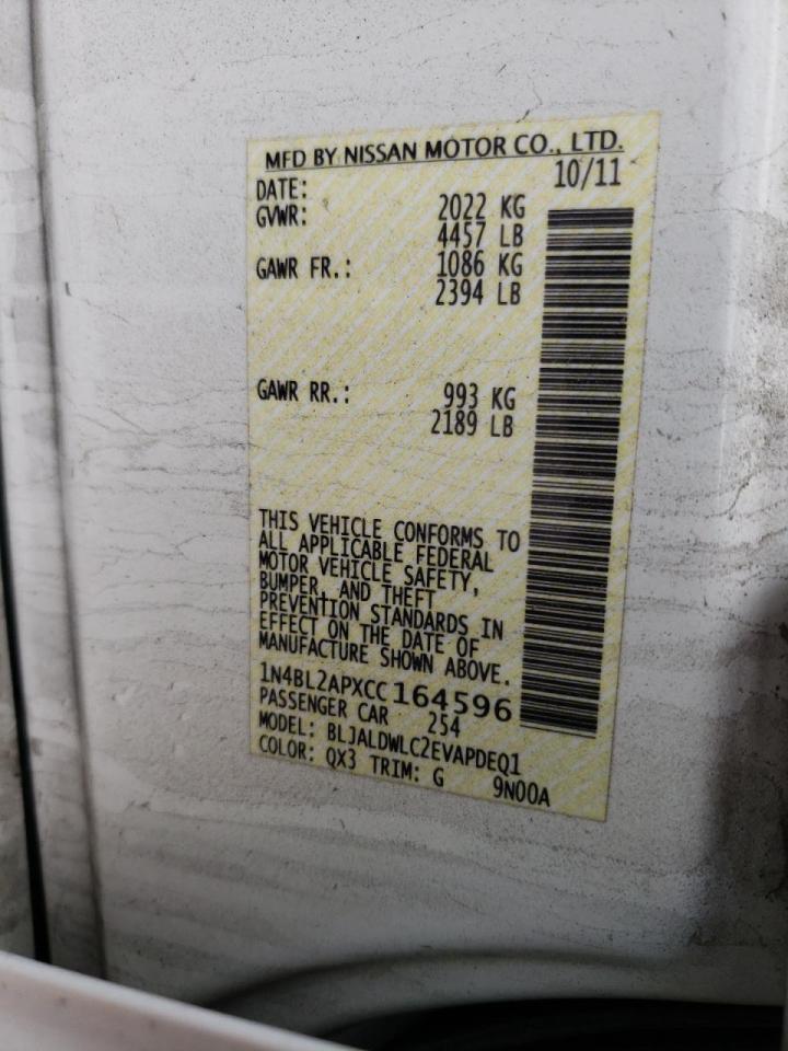 Photo 10 from auction – 2012 NISSAN ALTIMA SR with VIN 1N4BL2APXCC164596