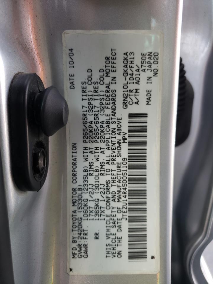 Photo 10 from auction – 2005 TOYOTA 4RUNNER SR with VIN JTEZU14R450051109