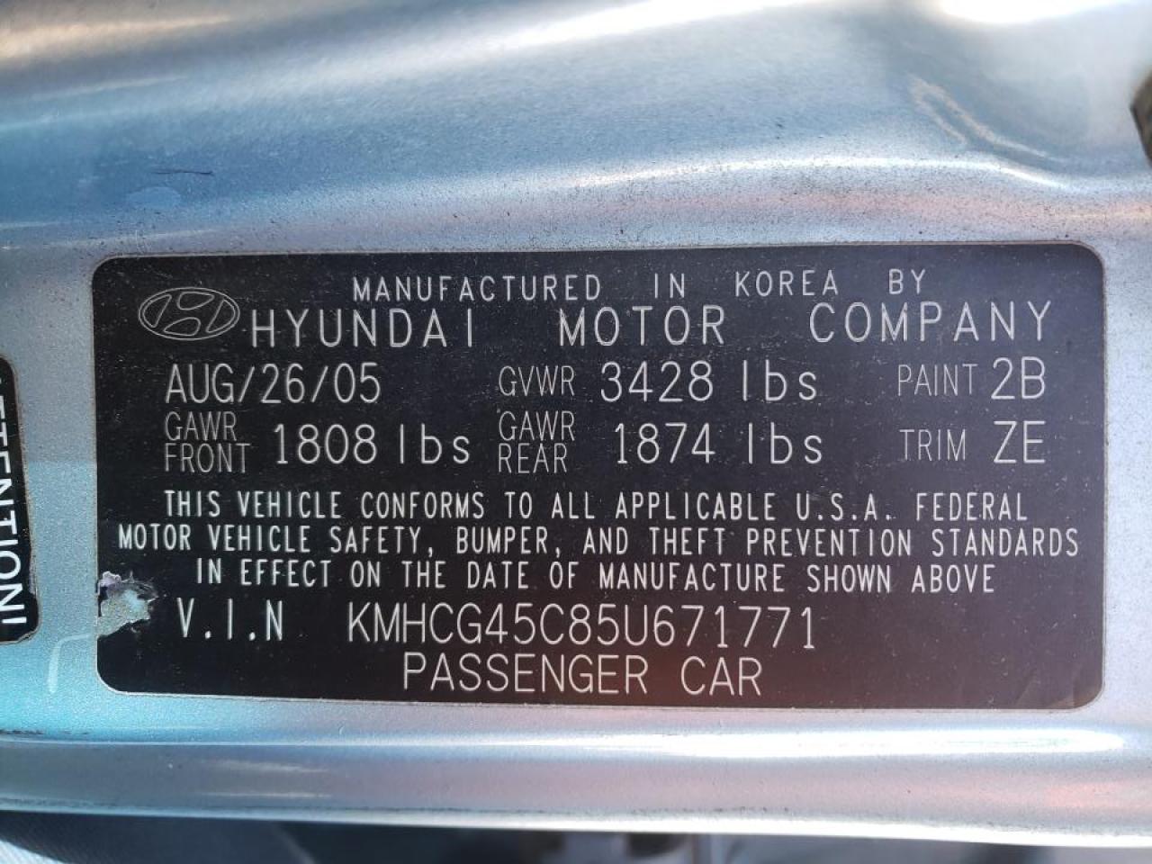 Photo 10 from auction – 2005 HYUNDAI ACCENT GL with VIN KMHCG45C85U671771