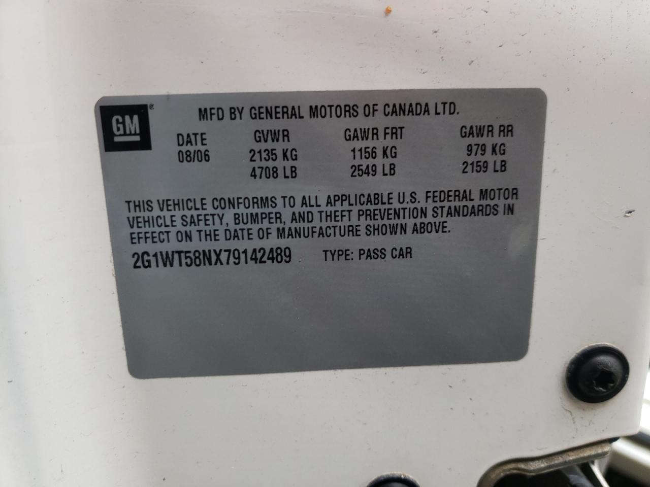 Photo 10 from auction – 2007 CHEVROLET IMPALA LT with VIN 2G1WT58NX79142489