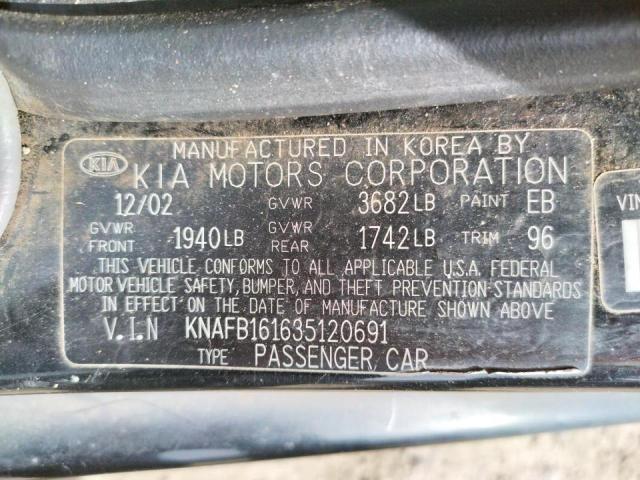 Photo 10 from auction – 2003 KIA SPECTRA GS with VIN KNAFB161635120691