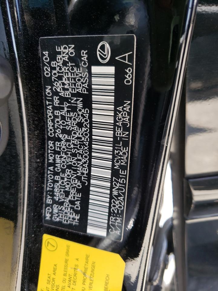 Photo 10 from auction – 2004 LEXUS ES 330 with VIN JTHBA30GX45032045