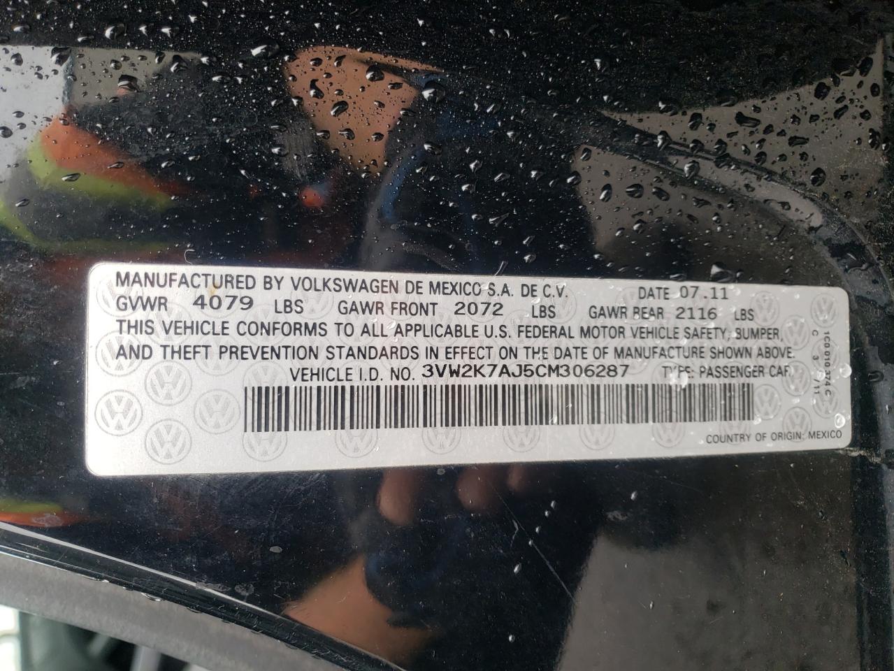 Photo 10 from auction – 2012 VOLKSWAGEN JETTA BASE with VIN 3VW2K7AJ5CM306287