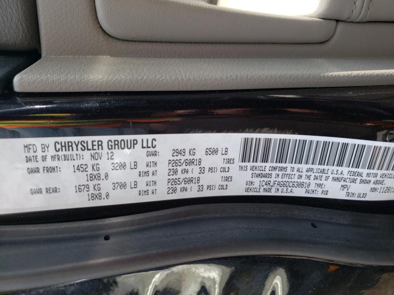 Photo 10 from auction – 2013 JEEP GRAND CHER with VIN 1C4RJFAG6DC630810