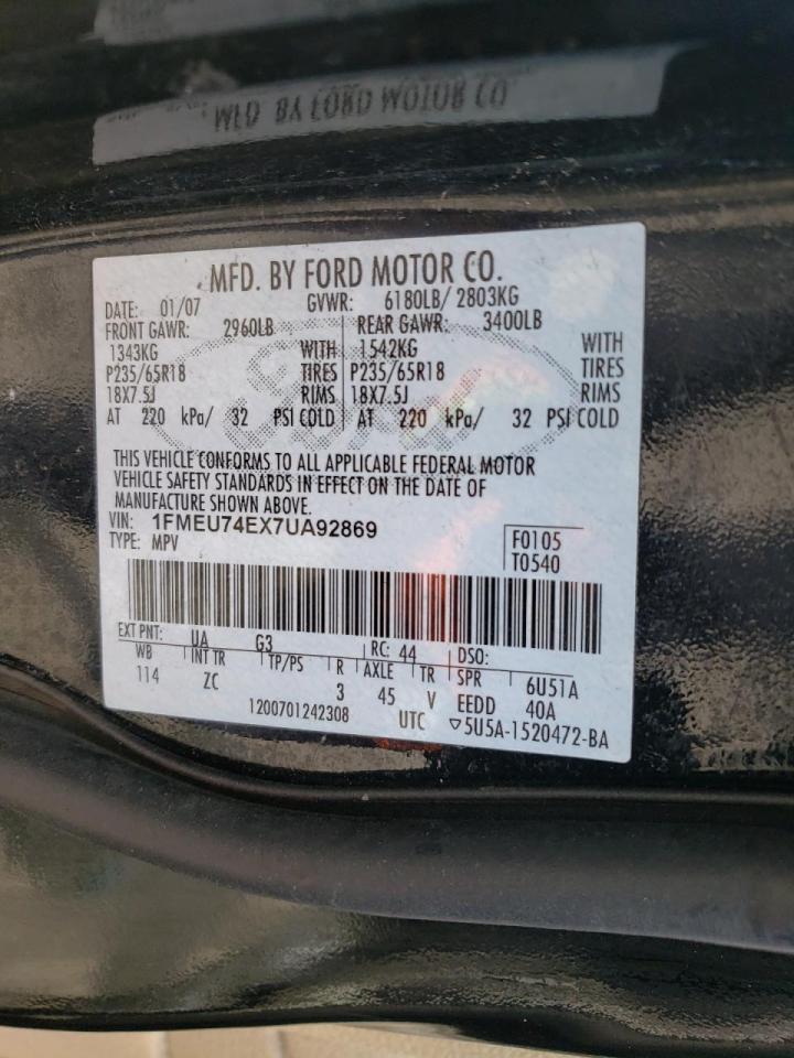 Photo 10 from auction – 2007 FORD EXPLORER E with VIN 1FMEU74EX7UA92869