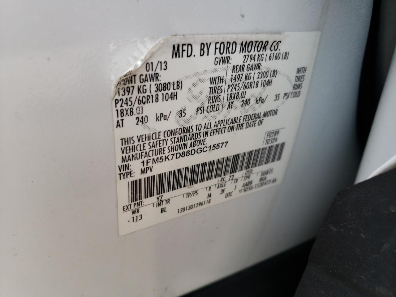 Photo 10 from auction – 2013 FORD EXPLORER X with VIN 1FM5K7D88DGC15577