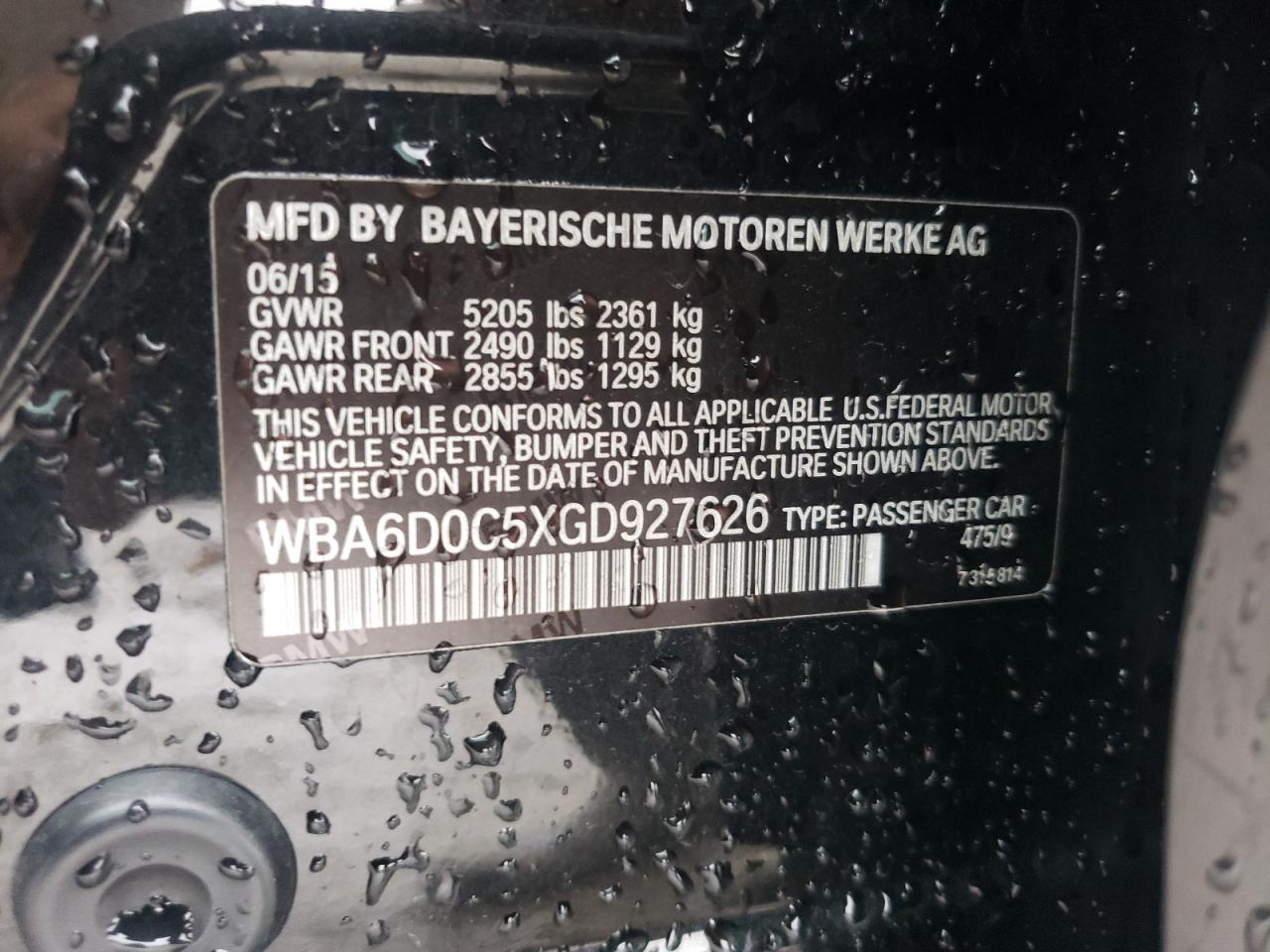 Photo 10 from auction – 2016 BMW 640 I GRAN with VIN WBA6D0C5XGD927626