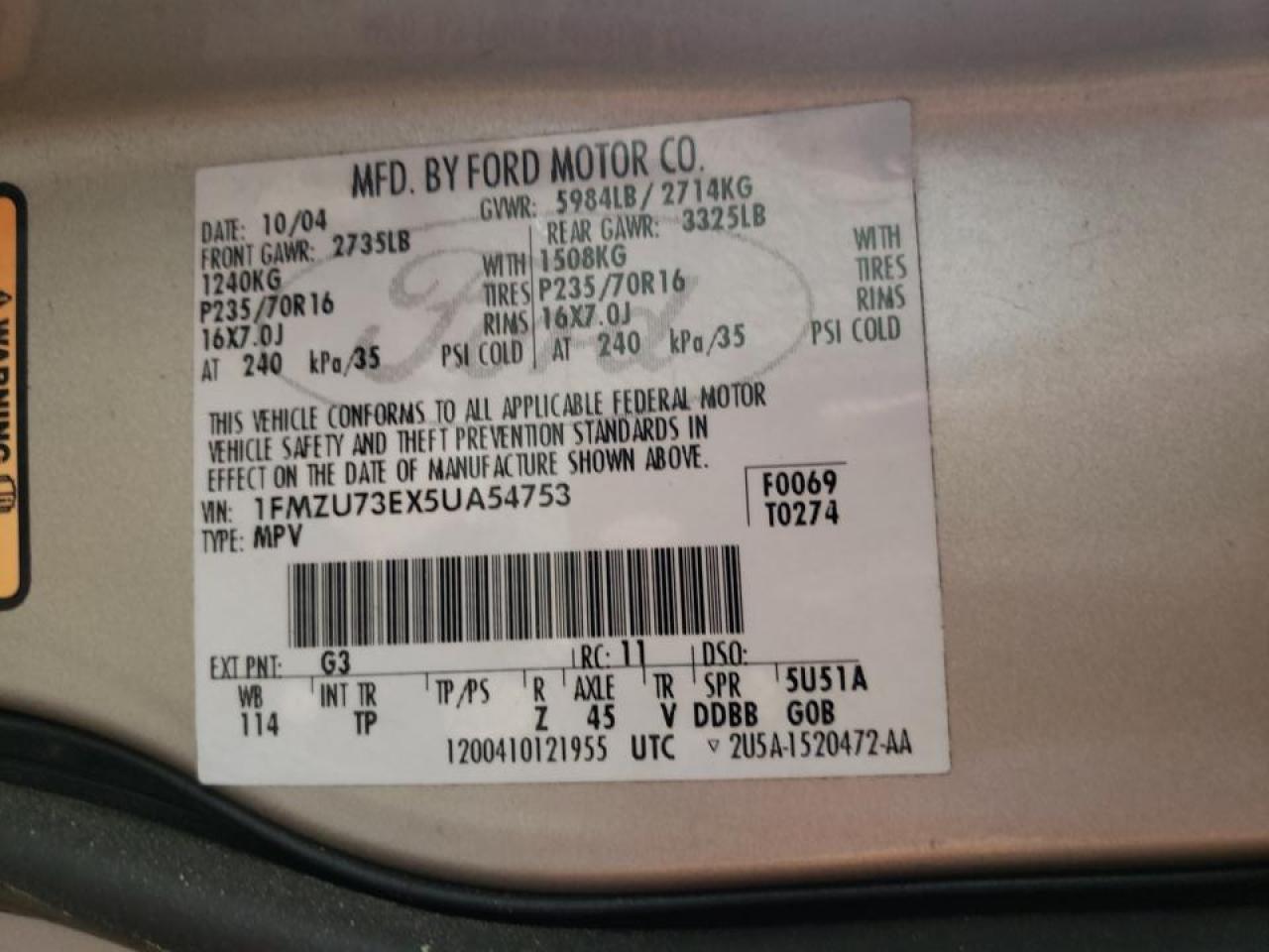 Photo 10 from auction – 2005 FORD EXPLORER X with VIN 1FMZU73EX5UA54753