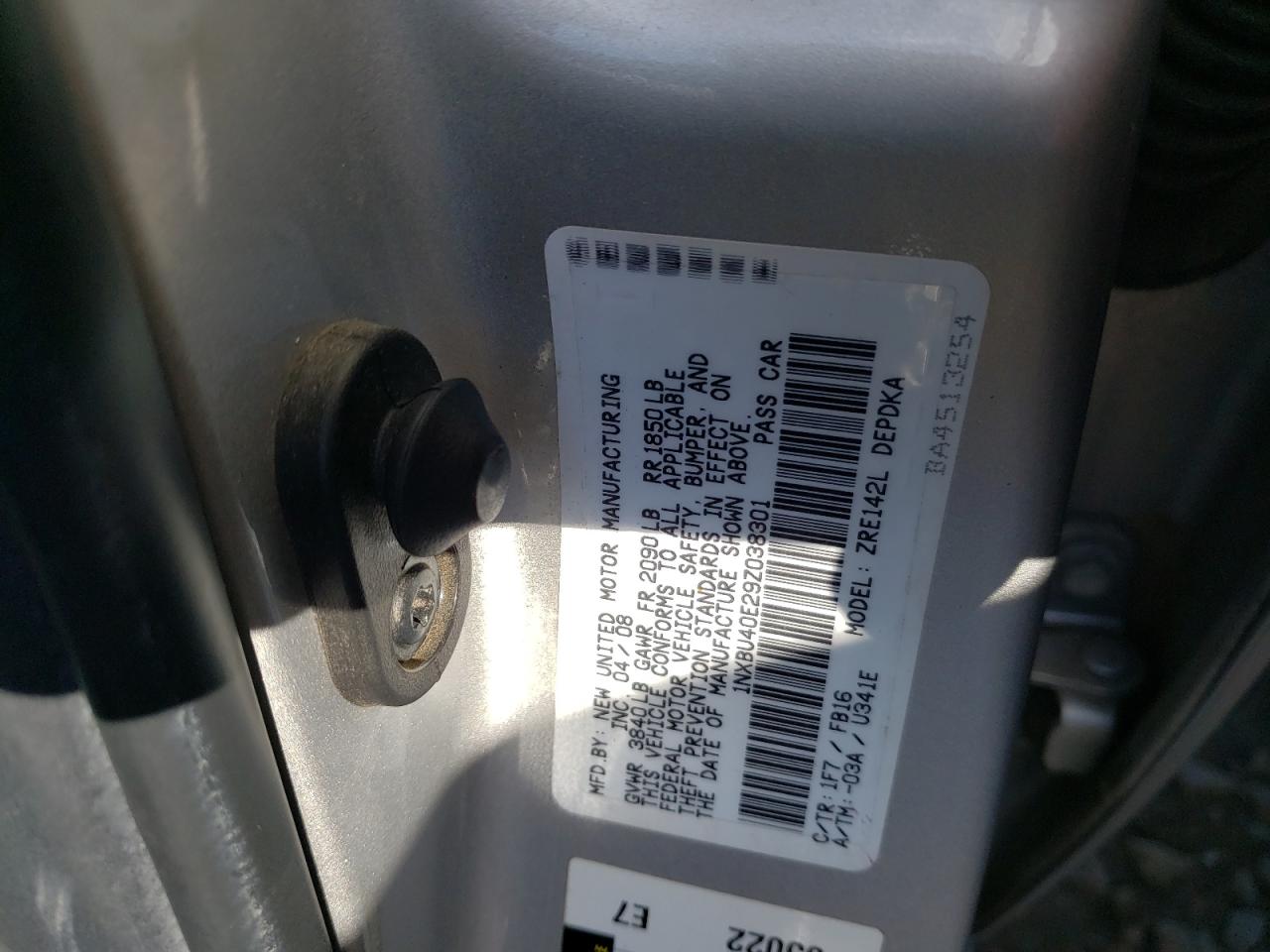 Photo 10 from auction – 2009 TOYOTA COROLLA BA with VIN 1NXBU40E29Z038301