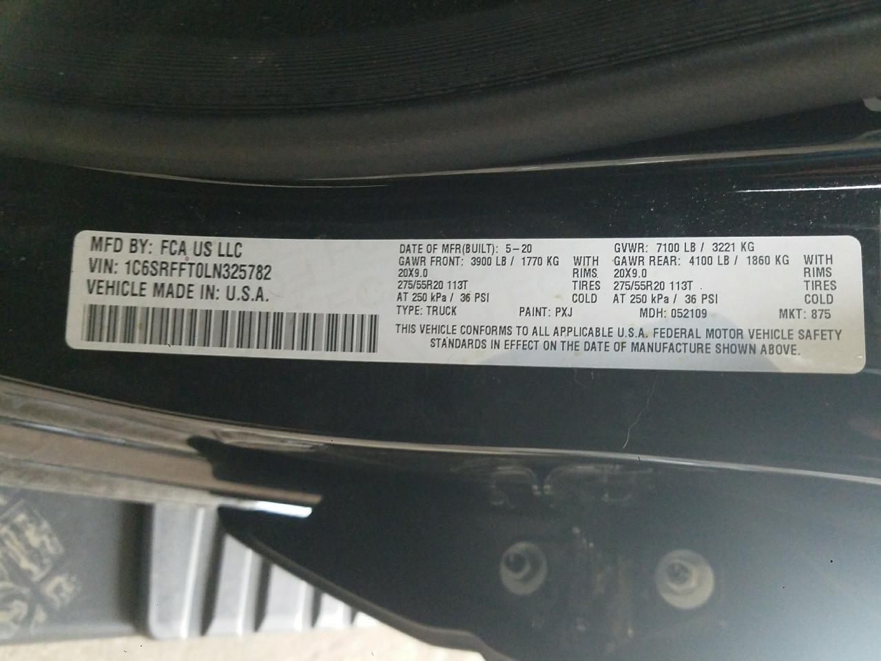 Photo 10 from auction – 2020 RAM 1500 BIG H with VIN 1C6SRFFT0LN325782