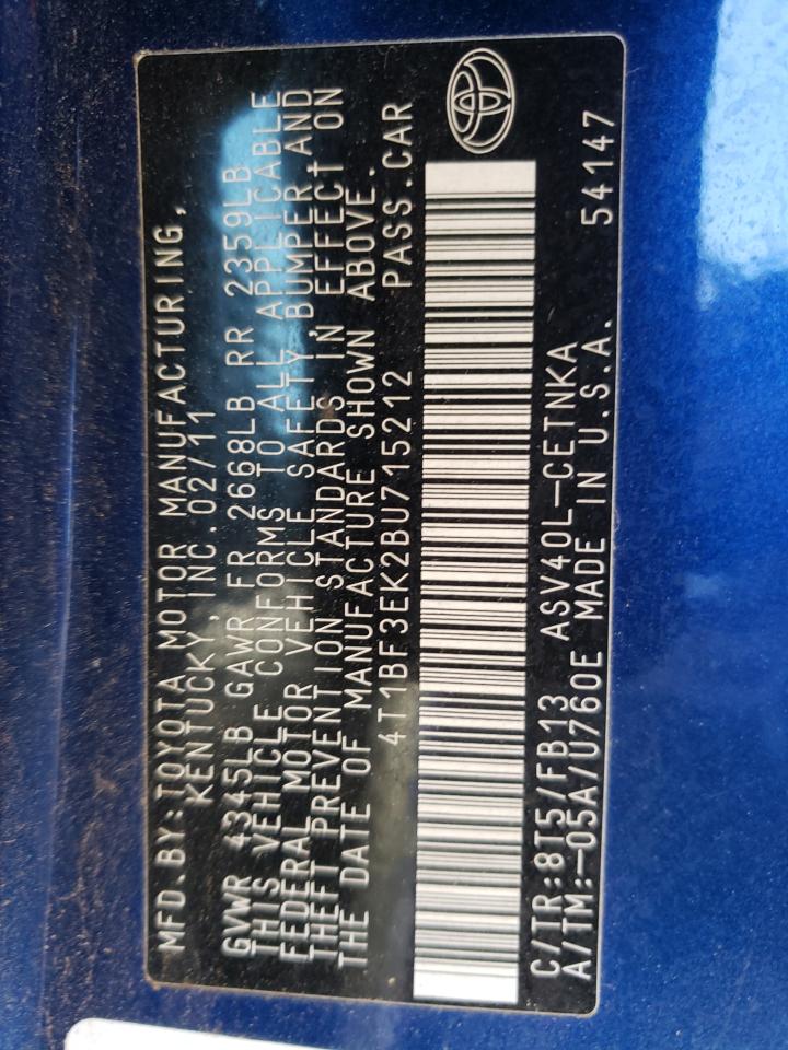 Photo 10 from auction – 2011 TOYOTA CAMRY BASE with VIN 4T1BF3EK2BU715212