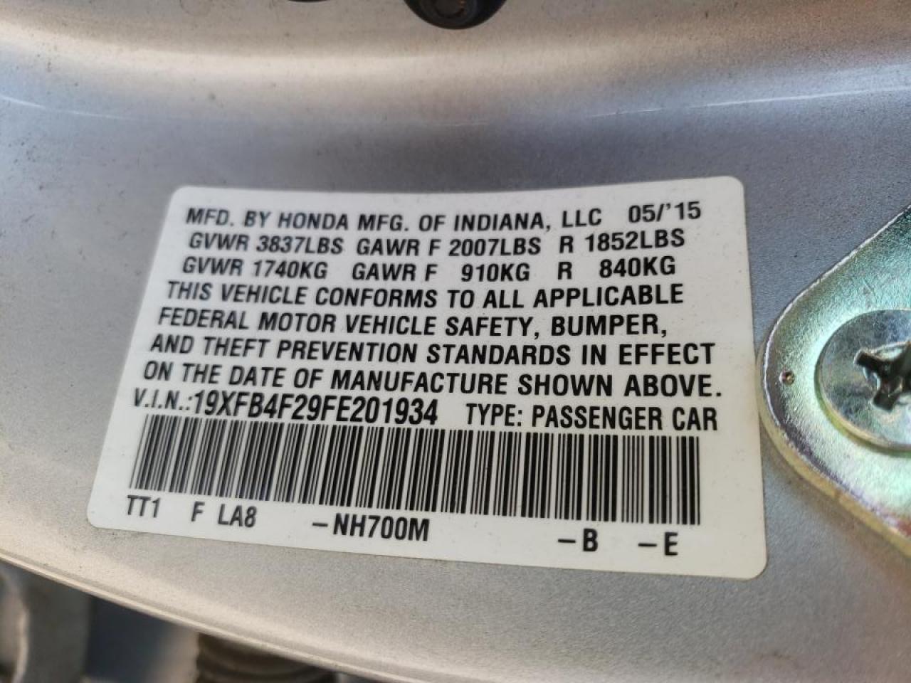 Photo 10 from auction – 2015 HONDA CIVIC HYBR with VIN 19XFB4F29FE201934