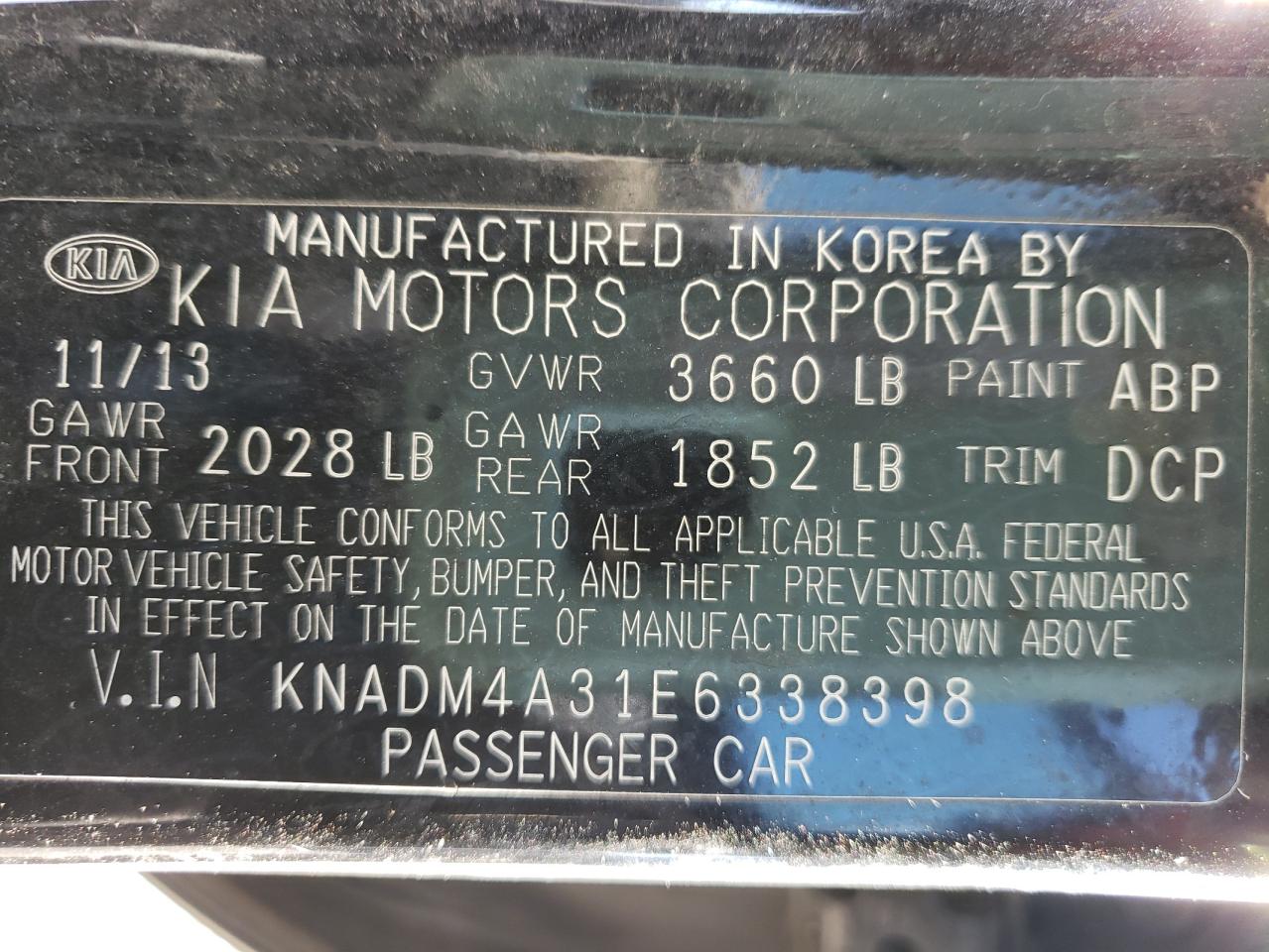 Photo 10 from auction – 2014 KIA RIO LX with VIN KNADM4A31E6338398
