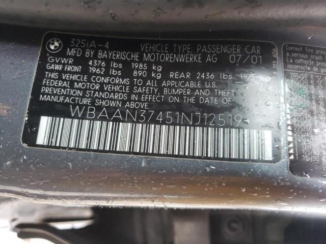 Photo 10 from auction – 2001 BMW 325 I with VIN WBAAN37451NJ12519
