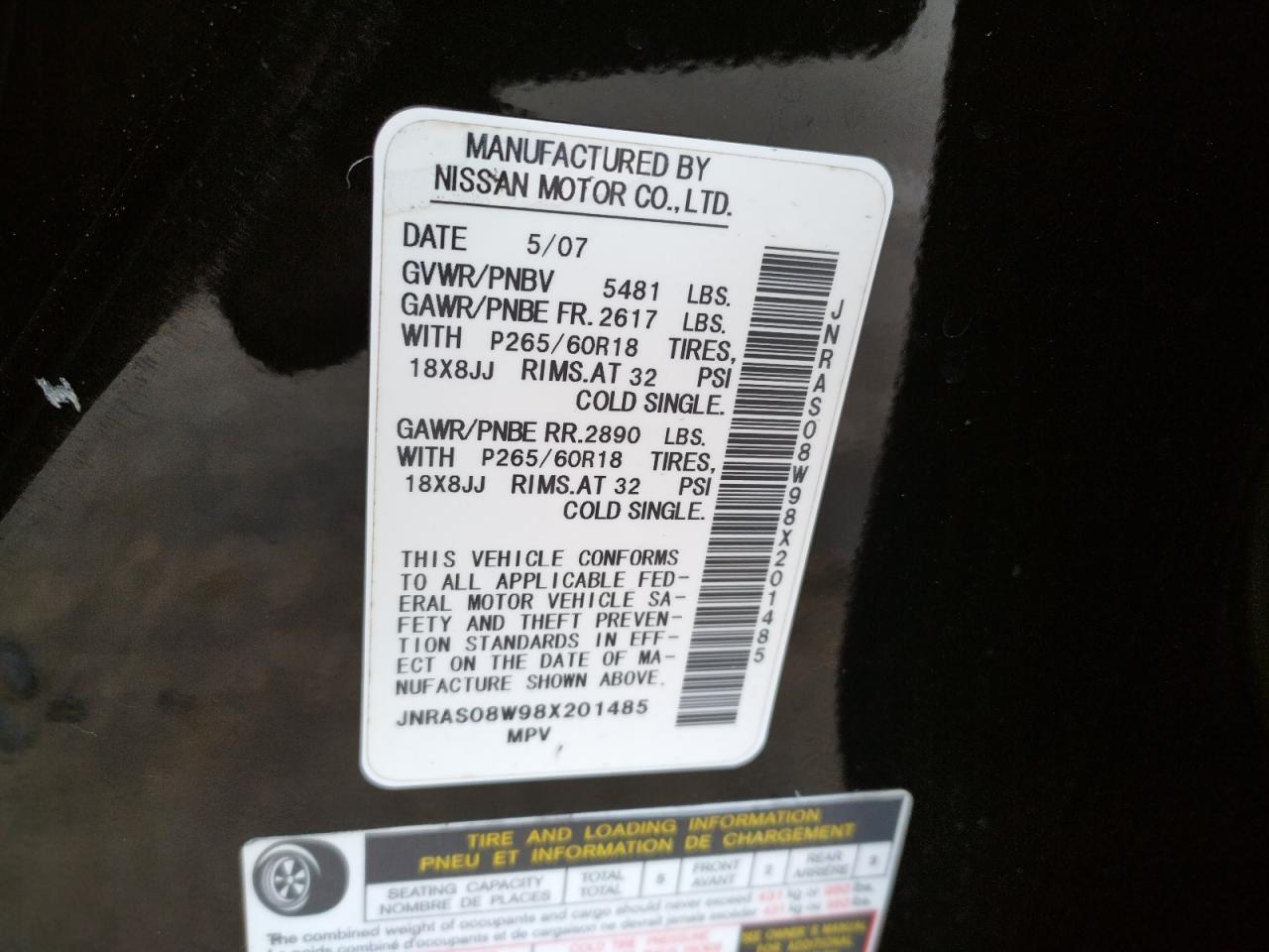 Photo 10 from auction – 2008 INFINITI FX35 with VIN JNRAS08W98X201485