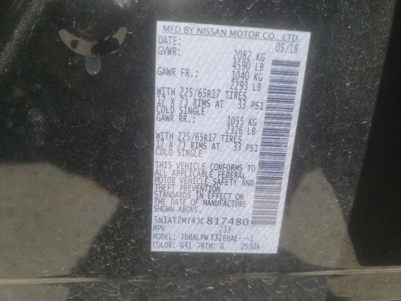 Photo 10 from auction – 2018 NISSAN ROGUE S with VIN 5N1AT2MT4JC817480