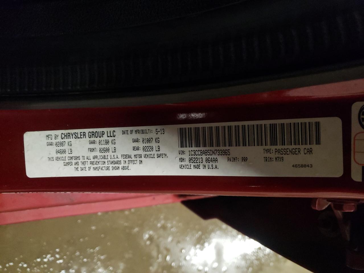 Photo 10 from auction – 2013 CHRYSLER 200 LX with VIN 1C3CCBAB5DN733965