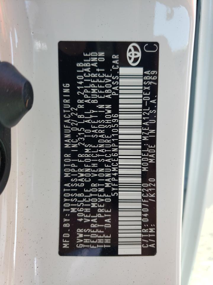Photo 10 from auction – 2022 TOYOTA COROLLA SE with VIN 5YFP4MCE6NP110596